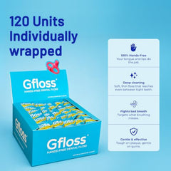 Gfloss Hands-Free Dental Floss for Adults, 120 Individually Wrapped Flossers, PFAS-Free, Unflavored, Portable Oral Care for Travel and Daily Use