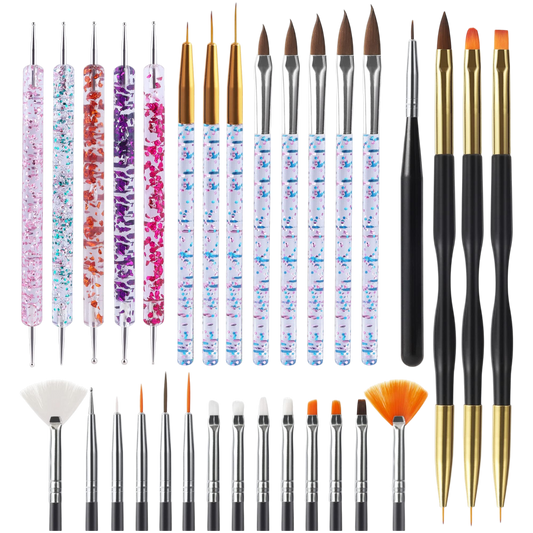 Artdone 31PCS Nail Art Brushes & Tools Set – Dotting Tools, Striping Brushes & Dust Brush