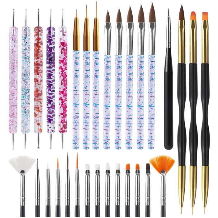 Artdone 31PCS Nail Art Brushes & Tools Set – Dotting Tools, Striping Brushes & Dust Brush