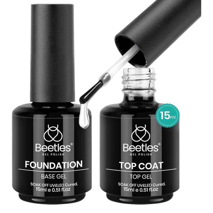 Beetles No Wipe Gel Top Coat & Base Coat Set 15ml (2 Pack) – Long Lasting Shine Finish