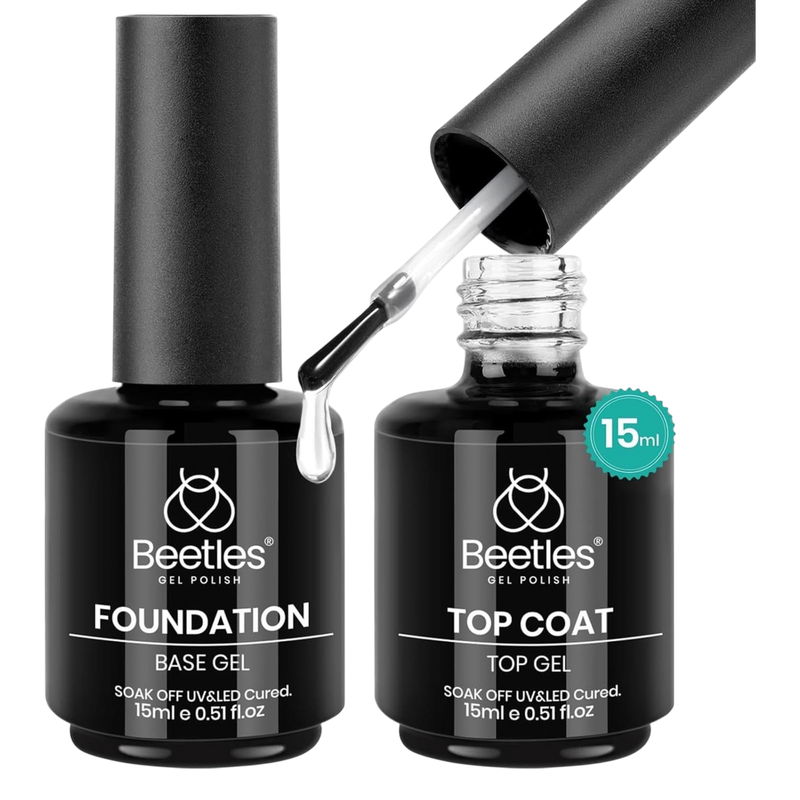 Beetles No Wipe Gel Top Coat & Base Coat Set 15ml (2 Pack) – Long Lasting Shine Finish