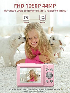 Camkory Digital Camera FHD 1080P with 32G Card 16X Zoom Easy for Kids Pink