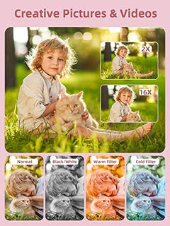 Camkory Digital Camera FHD 1080P with 32G Card 16X Zoom Easy for Kids Pink