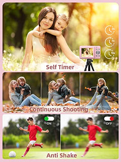 Camkory Digital Camera FHD 1080P with 32G Card 16X Zoom Easy for Kids Pink