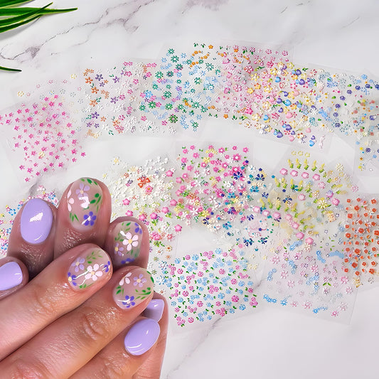 SPLOCUDU 30 Sheets 3D Nail Art Stickers – Colorful Daisy, Floral & Heart Self-Adhesive Decals - alternate view