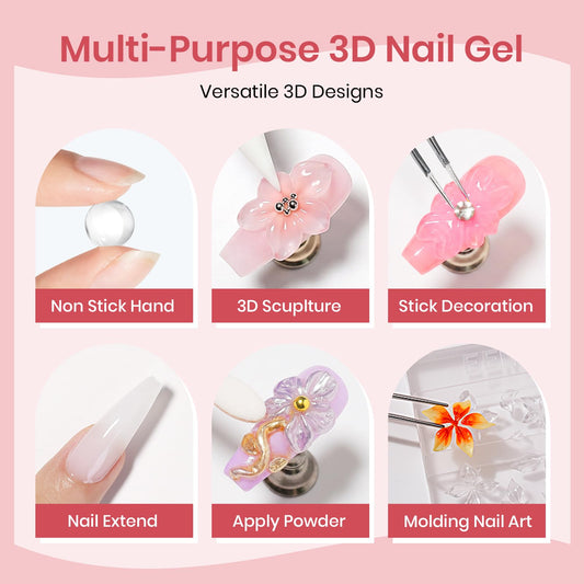 Supwee 3D Nail Art Gel Clear & White Solid Builder Gel for Nail Sculpting DIY Manicure - alternate view