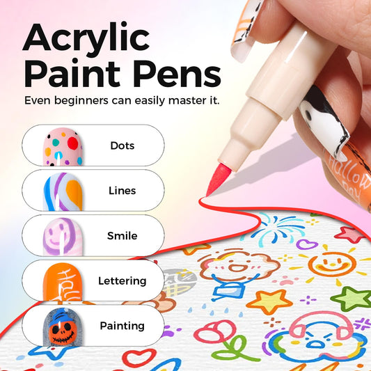 12 Colors 3D Nail Art Pens Set – Quick-Drying Acrylic Nail Paint Markers with Dotting & Liner Brush - alternate view