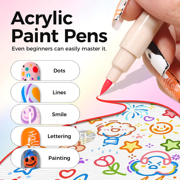 12 Colors 3D Nail Art Pens Set – Quick-Drying Acrylic Nail Paint Markers with Dotting & Liner Brush