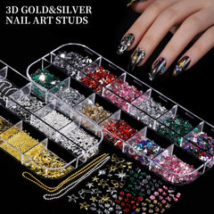 FANDAMEI Nail Charms & Rhinestones Kit – 8 Boxes 3D Nail Gems, Pearls & Flatback Crystals