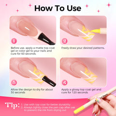 12 Colors 3D Nail Art Pens Set – Quick-Drying Acrylic Nail Paint Markers with Dotting & Liner Brush