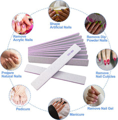 12 Pack Nail Files 100/180 Grit Double-Sided Emery Boards for Natural & Acrylic Nails