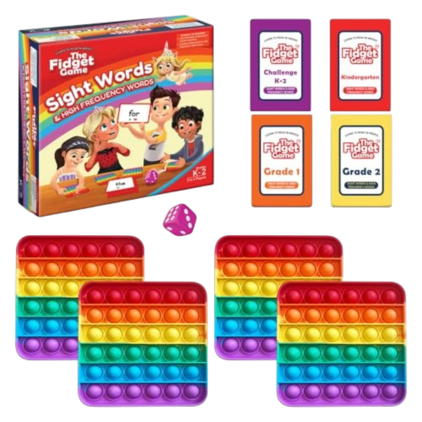 The Fidget Game Sight Words Game, Reading Flashcards and Pop Fidget Toys