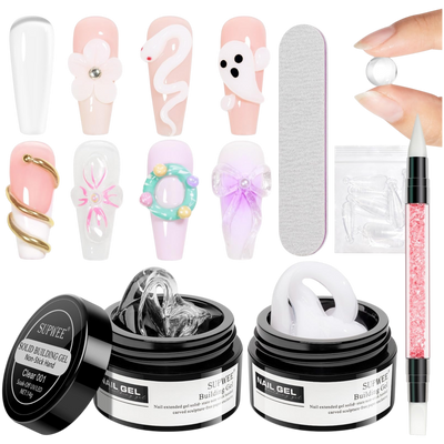 Supwee 3D Nail Art Gel Clear & White Solid Builder Gel for Nail Sculpting DIY Manicure