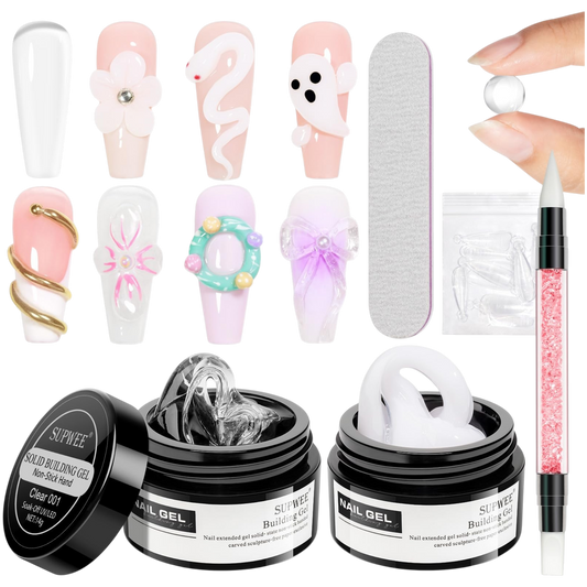 Supwee 3D Nail Art Gel Clear & White Solid Builder Gel for Nail Sculpting DIY Manicure