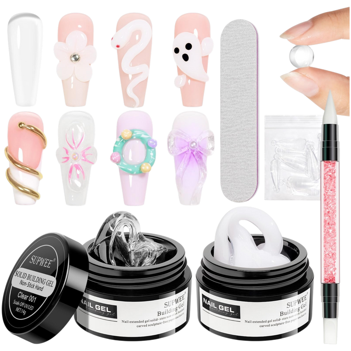 Supwee 3D Nail Art Gel Clear & White Solid Builder Gel for Nail Sculpting DIY Manicure