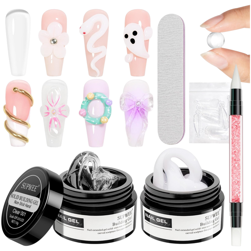 Supwee 3D Nail Art Gel Clear & White Solid Builder Gel for Nail Sculpting DIY Manicure