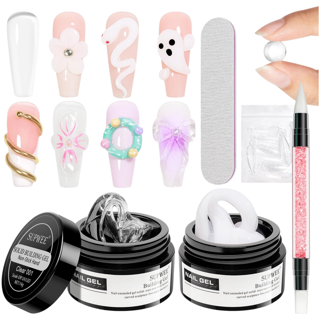 Supwee 3D Nail Art Gel Clear & White Solid Builder Gel for Nail Sculpting DIY Manicure