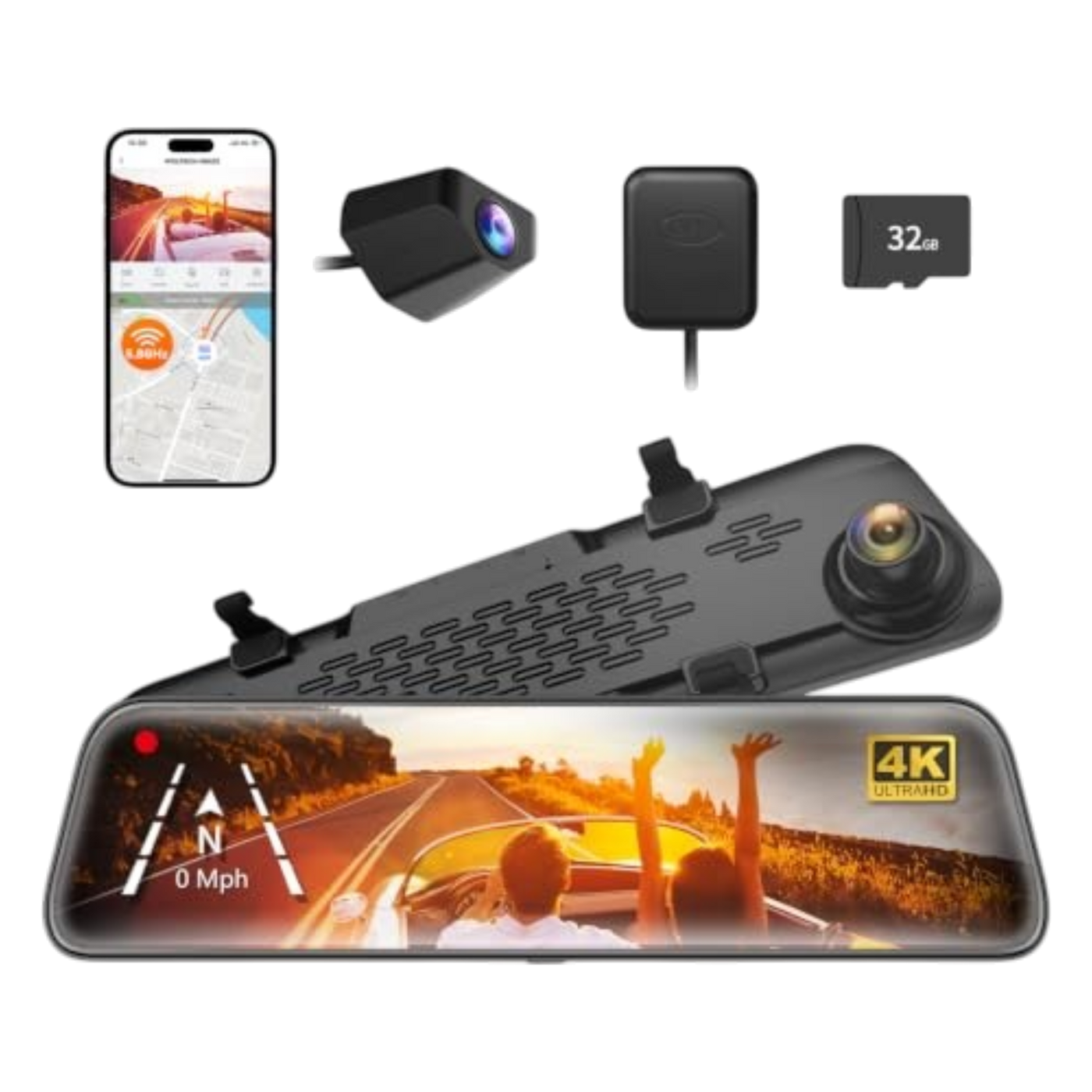 WOLFBOX G840S 12" 4K Mirror Dash Cam Backup Camera with 32GB Card and GPS