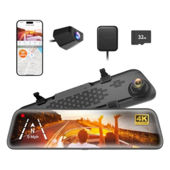WOLFBOX G840S 12" 4K Mirror Dash Cam Backup Camera with 32GB Card and GPS