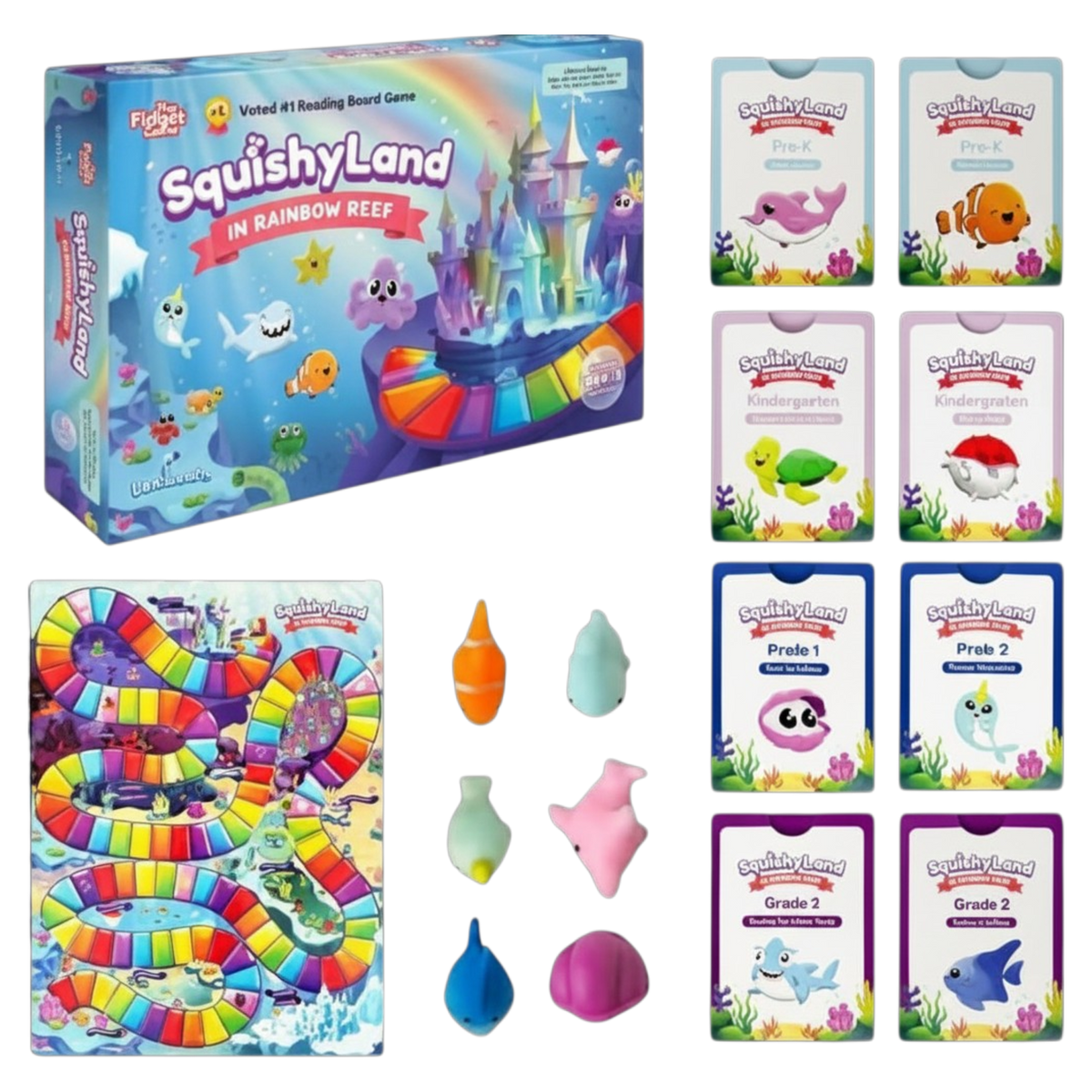 The Fidget Game Squishy Land in Rainbow Reef Board Game, Pre-K to 2nd Grade